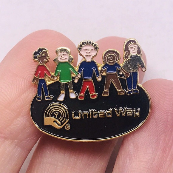 United Way Children Holding Hands Multi Color Brooch Pin Stamped UAW - Picture 1 of 7